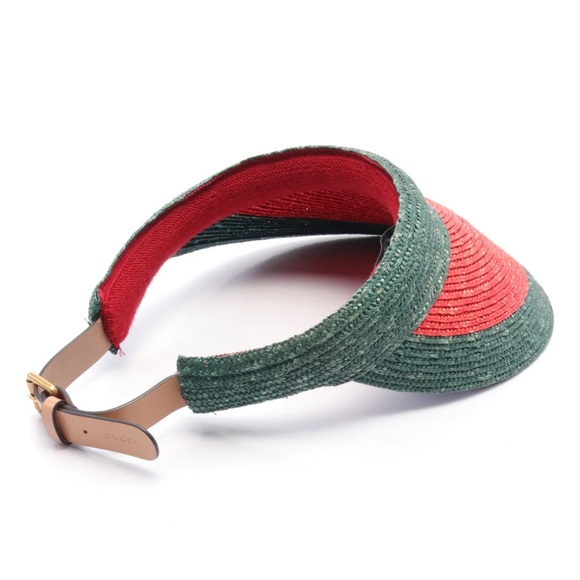 Gucci visor EUC red green straw leather 56cm - Picture 3 of 12